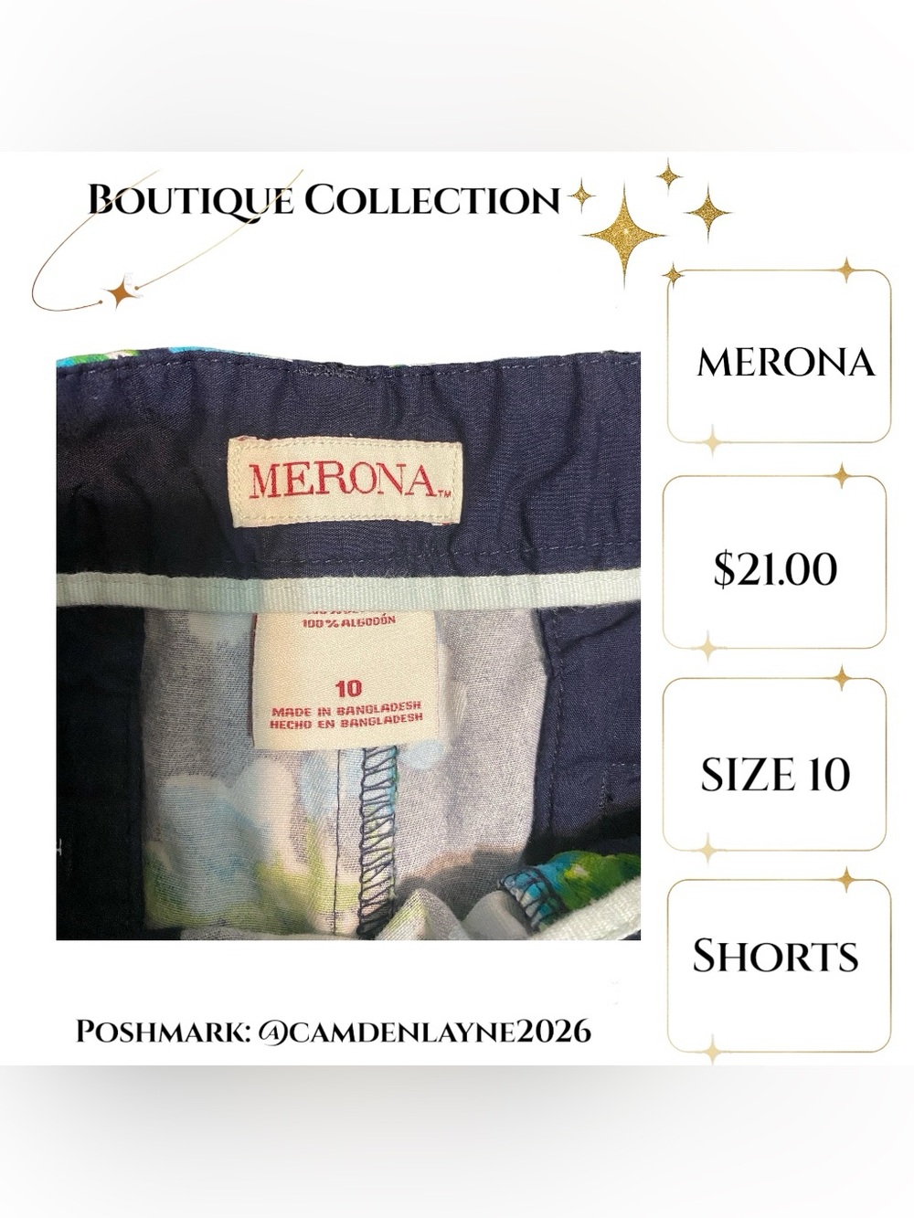 Merona Floral Print Summer Shorts in Black, Blue & Green - Picture 7 of 8
